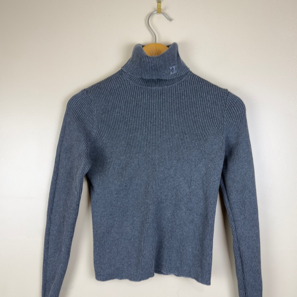 Lauren Ralph Lauren Fitted Ribbed Turtleneck Sweater Gray Long Sleeves Size P/S - Picture 2 of 8